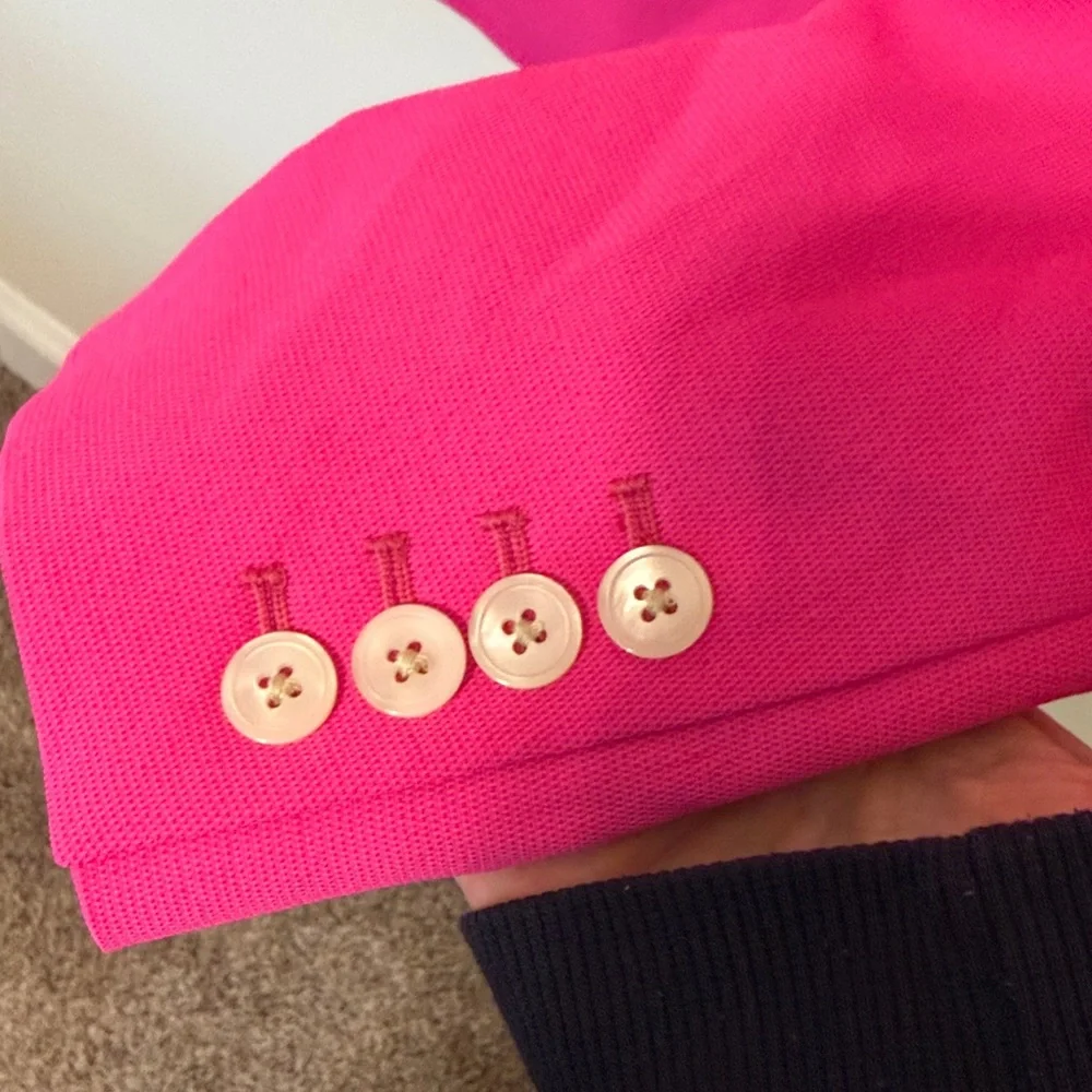 J. Crew Women's Barbie Pink Double-Breasted Blazer / Size 12 / Red Lining